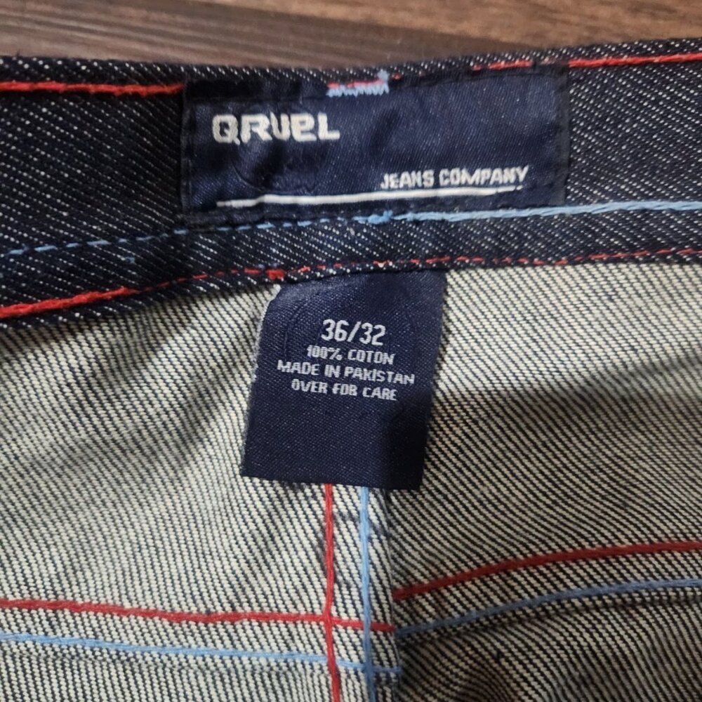 Vintage Qruel Jeans men's 36x32 Blue Dark Raw Red Stitching Baggy y2k - Picture 5 of 14